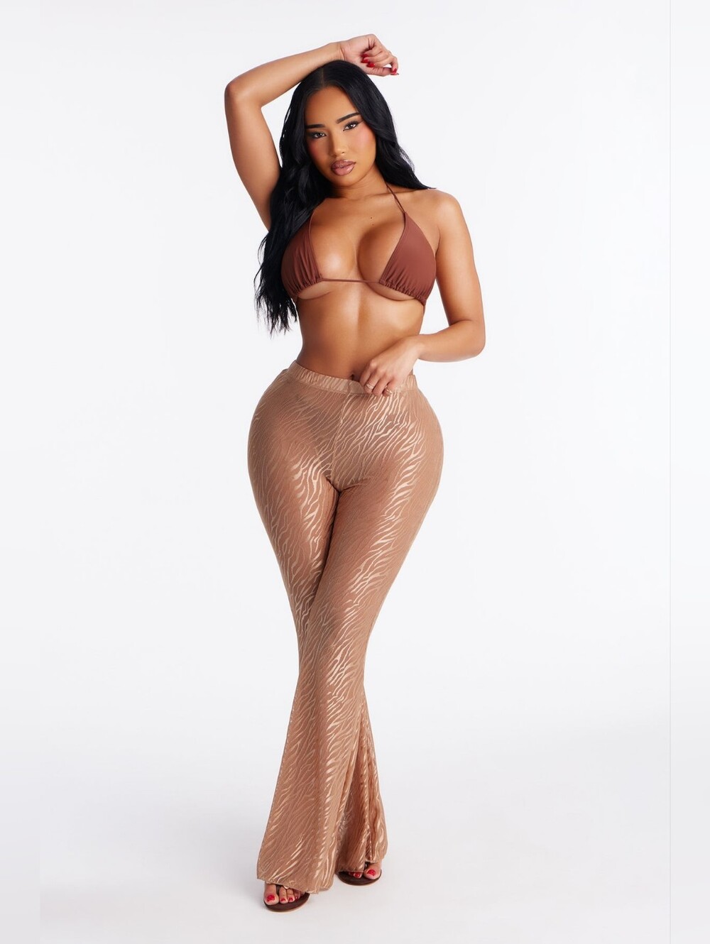 Fashion Nova High-Waist Flared Sheer Zebra-Print Cover-up Pants - XS
